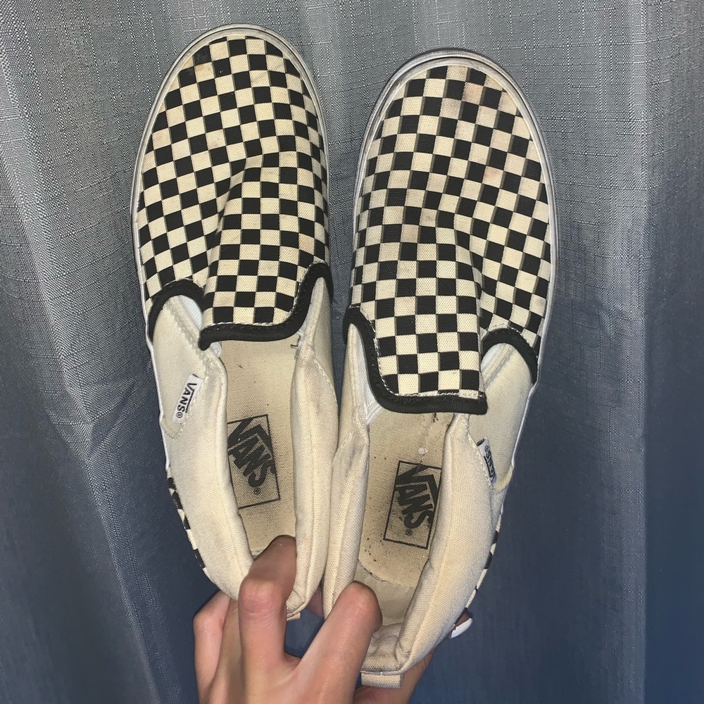 Black and White Checkered Slip on Vans